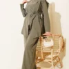 Asymmetrical Cut Brooched Tencel Two-Piece Set Khaki
