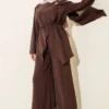 Asymmetrical Cut Brooched Tencel Two-Piece Set Brown