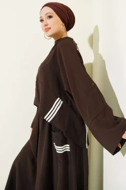 Asymmetrical Cut Striped Skirt Set Brown