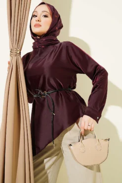 Asymmetrical Satin Tunic Plum