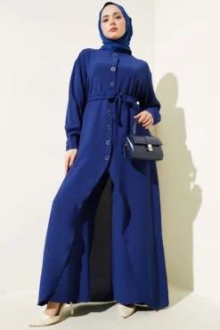 Asymmetric Cut Long Tunic Two-Piece Set Navy Blue