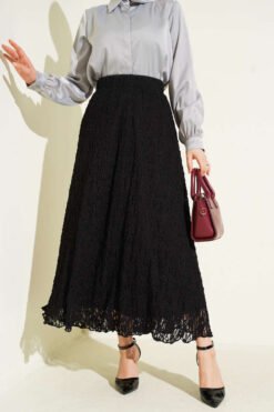 Lined Lace Skirt Black Großhandel skirt - Hicabistan Türkei Fabrik