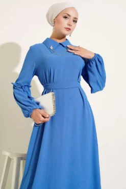 Gathered Sleeve Dress en gros dress view 2 - Hicabistan usine Turquie