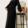 Gathered Sleeve Dress Black