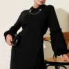 Gathered Sleeve Dress Black wholesale dress view 2 - Hicabistan Turkey factory