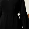 Gathered Sleeve Dress Black wholesale dress view 4 - Hicabistan Turkey factory