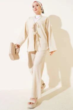 Cropped Tie-Front Two-Piece Set Beige