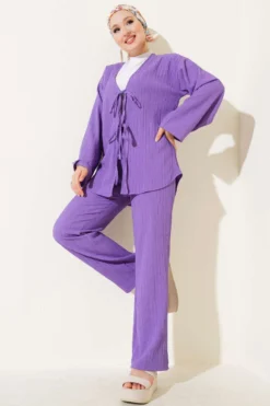 Cropped Tie-Front Two-Piece Set Lilac