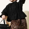 Gathered Bow Short Shirt Black