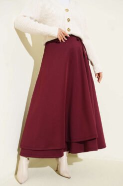 Tie Detail Scuba Skirt Burgundy بالجملة skirt - Hicabistan مصنع تركيا