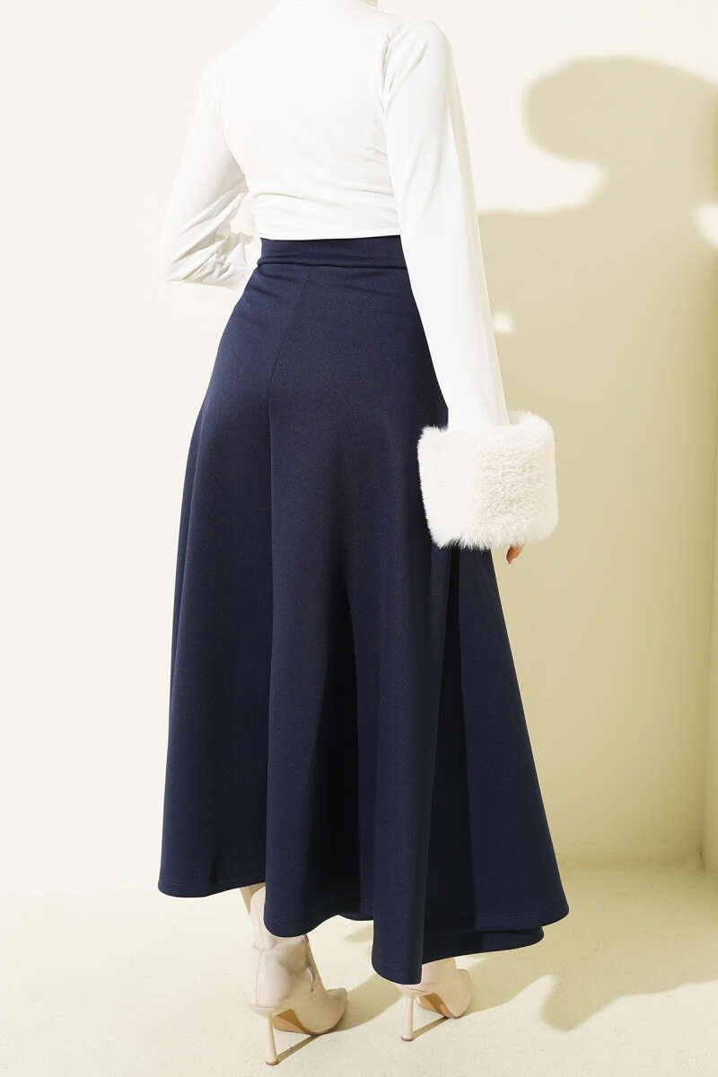 Tie Detail Scuba Skirt Navy Blue بالجملة skirt view 3 - Hicabistan مصنع تركيا