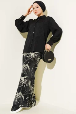 Jacquard Shirt Black Großhandel shirt view 2 - Hicabistan Türkei Fabrik