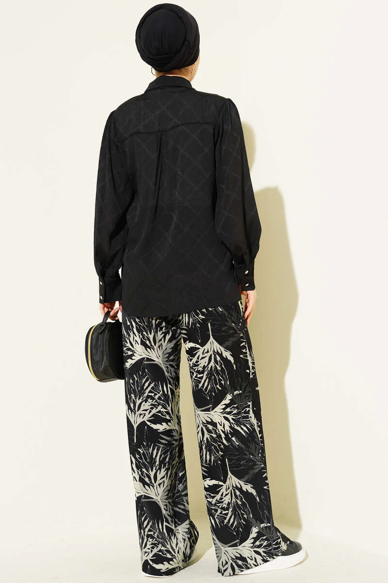 Jacquard Shirt Black al por mayor shirt view 3 - Hicabistan fábrica Turquía