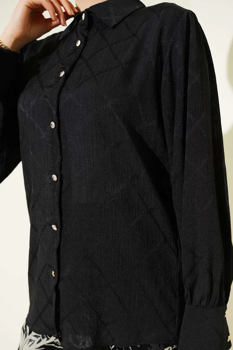 Jacquard Shirt Black al por mayor shirt view 4 - Hicabistan fábrica Turquía