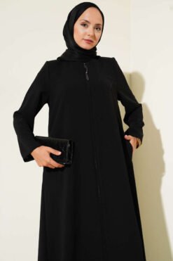 Vista alternativa di Diamond Pattern Stone-Embellished Zippered Ferace Black