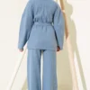 Fisherman Neck Ribbed Belted Two-Piece Set Blue wholesale clothing set view 3 - Hicabistan Turkey factory