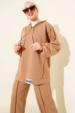 Alternative view of Hooded Oversized Two-Piece Set Camel