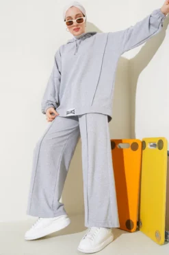 Hooded Oversized Two-Piece Set Grey
