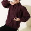 Balloon Sleeve Basic Short Shirt Plum