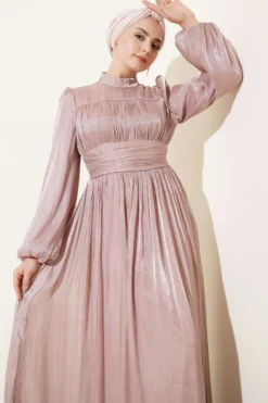 Alternative view of Balloon Sleeve Draped Waist Evening Dress Powder Pink