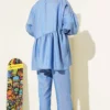 Balloon Sleeve Ruffled Parachute Two-Piece Set Blue wholesale clothing set view 3 - Hicabistan Turkey factory