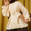 Balloon Sleeve Tunic with Gold Buckle Beige