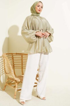 منظر بديل لـ Balloon Sleeve Tunic with Gold Buckle Gold