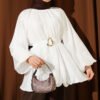 Balloon Sleeve Tunic with Gold Buckle Ecru
