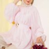 Balloon Sleeve Tunic with Gold Buckle Pink