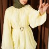 Balloon Sleeve Tunic with Gold Buckle Yellow
