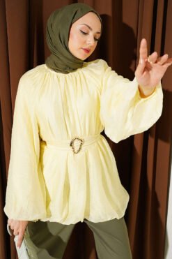 Balloon Sleeve Tunic with Gold Buckle Yellow