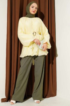منظر بديل لـ Balloon Sleeve Tunic with Gold Buckle Yellow