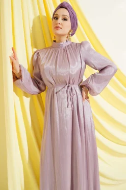 Alternative view of Balloon Sleeve Belted Chiffon Evening Dress Lilac