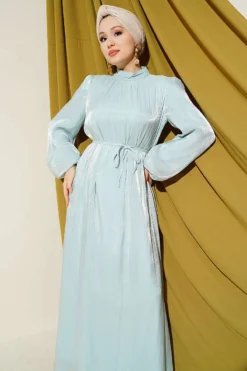 Alternative view of Balloon Sleeve Belted Chiffon Evening Dress Mint