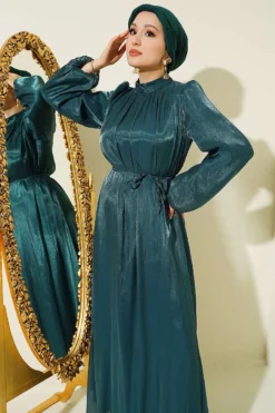 Alternative view of Balloon Sleeve Belted Chiffon Evening Dress Petrol