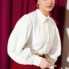 Balloon Sleeve Short Shirt Ecru all'ingrosso shirt view 2 - Hicabistan fabbrica Turchia