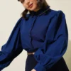 Balloon Sleeve Short Shirt Navy Blue all'ingrosso shirt view 2 - Hicabistan fabbrica Turchia