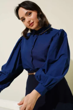 Alternative view of Balloon Sleeve Short Shirt Navy Blue