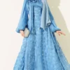 Balloon Sleeve Sequin Floral Evening Dress Indigo al por mayor dress - Hicabistan fábrica Turquía