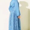 Balloon Sleeve Sequin Floral Evening Dress Indigo al por mayor dress view 3 - Hicabistan fábrica Turquía