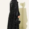 Balloon Sleeve Sequin Floral Evening Dress Black wholesale dress view 3 - Hicabistan Turkey factory