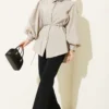 Balloon Sleeve Loose Fit Parachute Shirt Stone groothandel shirt view 2 - Hicabistan Turkije fabriek