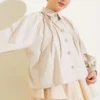 Balloon Sleeve Stone Button Short Shirt Beige wholesale shirt view 2 - Hicabistan Turkey factory