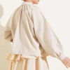 Balloon Sleeve Stone Button Short Shirt Beige wholesale shirt view 3 - Hicabistan Turkey factory