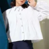 Balloon Sleeve Stone Button Short Shirt White