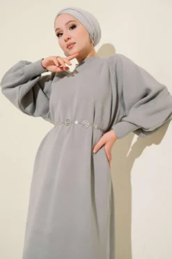 Balloon Sleeve Knit Dress wholesale dress view 2 - Hicabistan Turkey factory