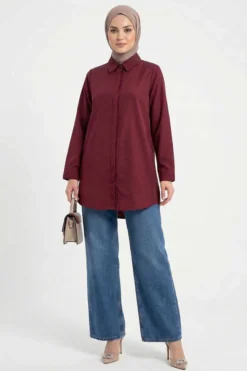 Alternative view of Basic Hidden Button Shirt Burgundy