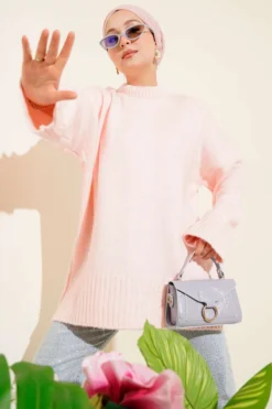 Basic Oversized Knit Tunic Powder Pink