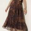 Layered Chiffon Skirt with Batik Pattern Mustard groothandel skirt - Hicabistan Turkije fabriek