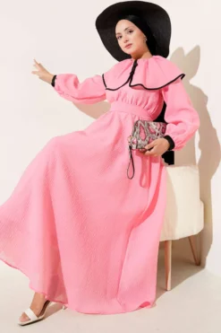 Baby Collar Belted Dress Pink